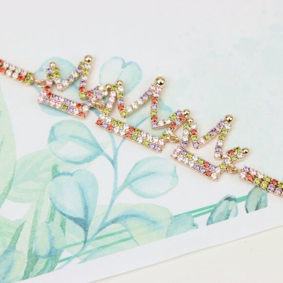 "Crown Charm Rose Gold Bracelet with Multicolor CZ, Adjustable Fit, XPBL0737 - Picture 2 of 12